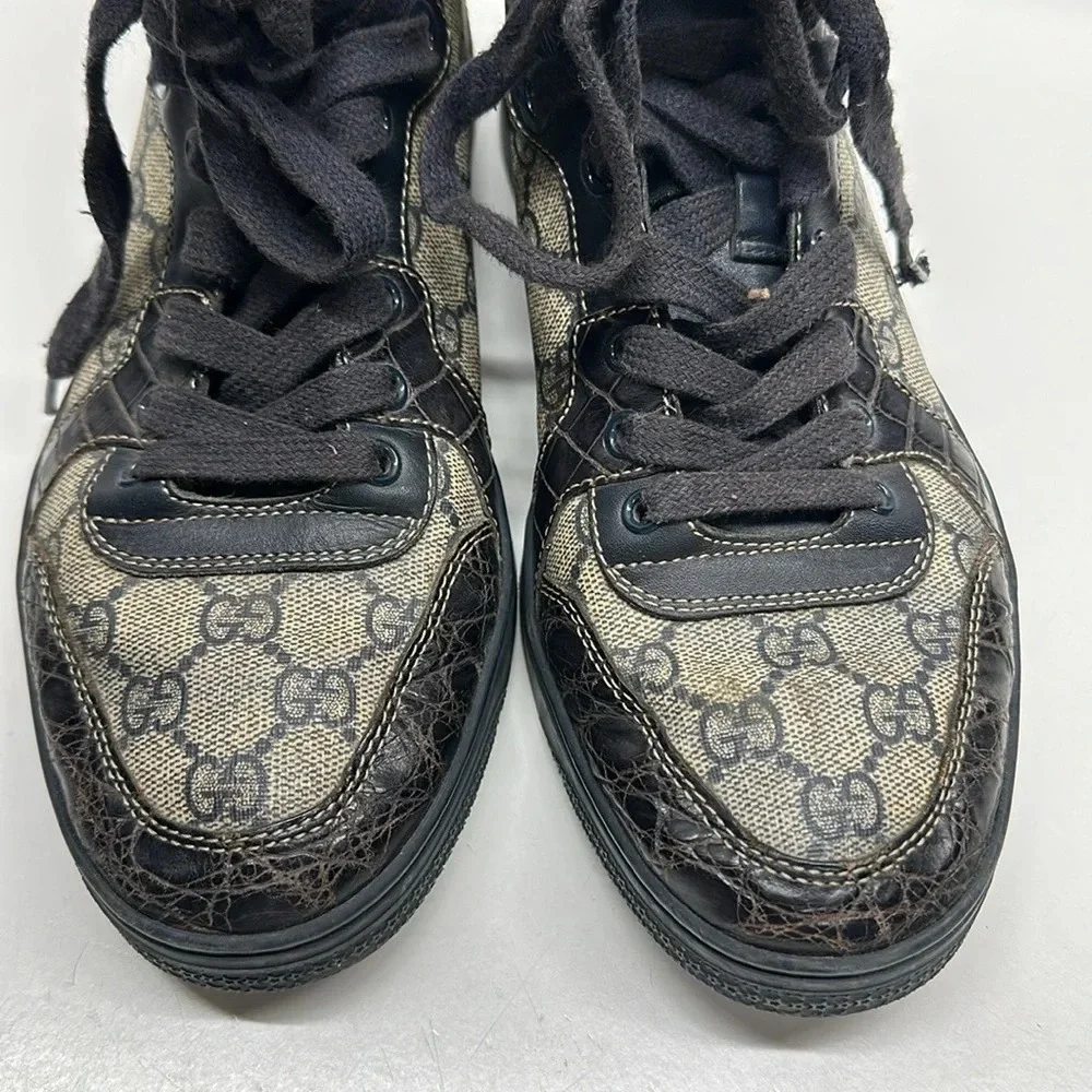 Gucci Sneakers Supreme High Top Lace Up Shoes Monogram GG Navy Blue Men's Size 7